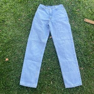 90s VINTAGE MOM HIGH WAIST DENIM JEANS LIGHT WASH WEDGY FIT LANDS END 6 TALL